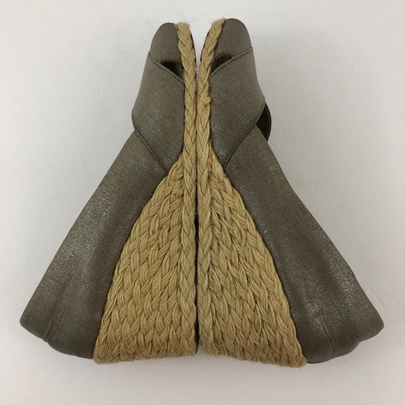 Lauren Ralph Lauren Shoes Womens 9 Cecilia Taupe Linen Wedge Peep Toe Metallic - Picture 13 of 13